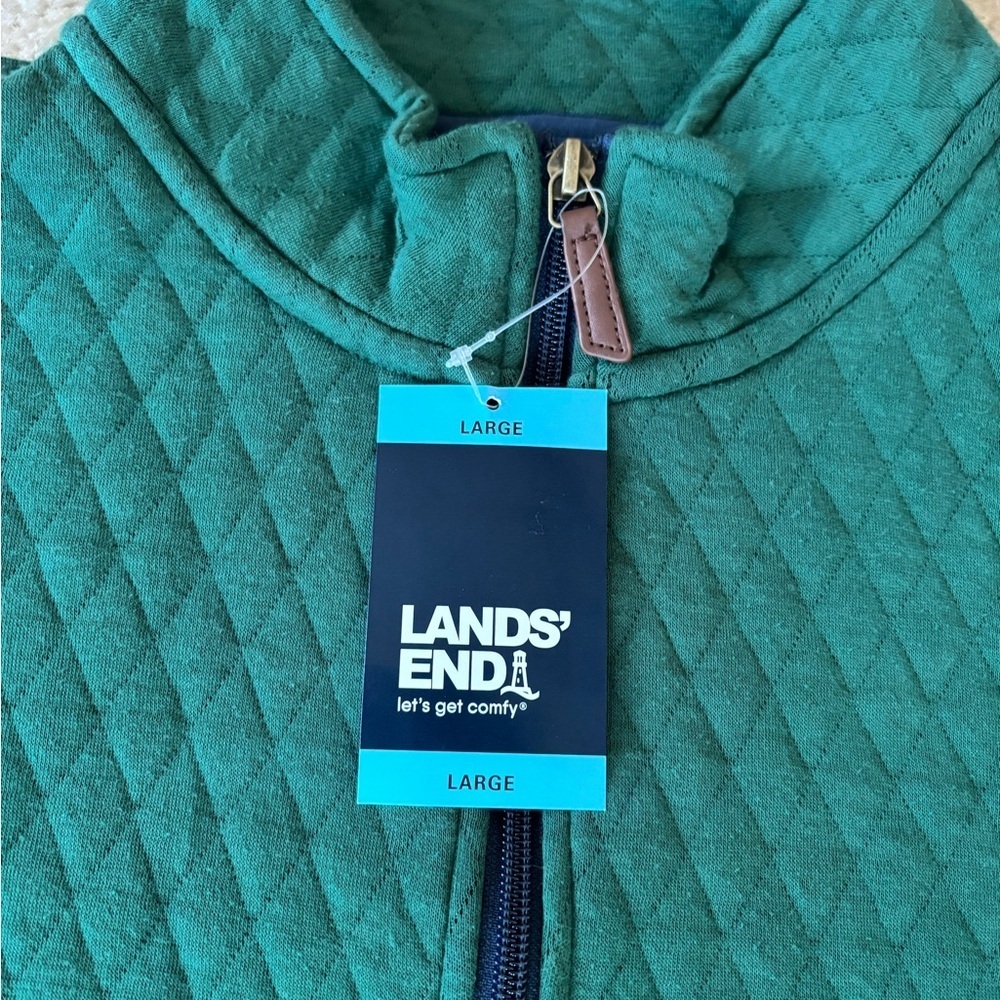 Lands' End Men's Forest Green Zip-Up Sweater - Picture 4 of 6